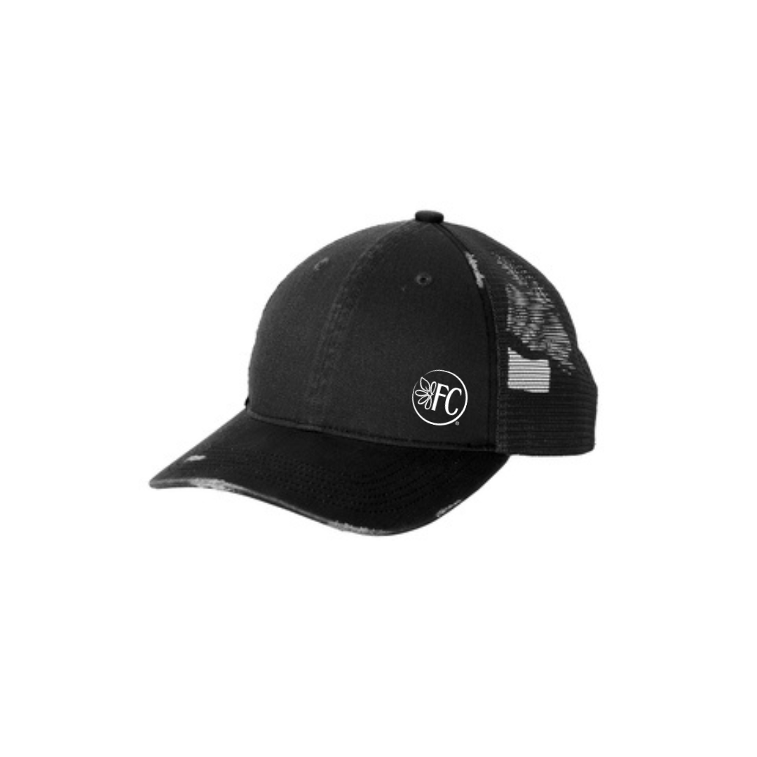 Port Authority® Distressed Mesh Back Cap in Black / Black