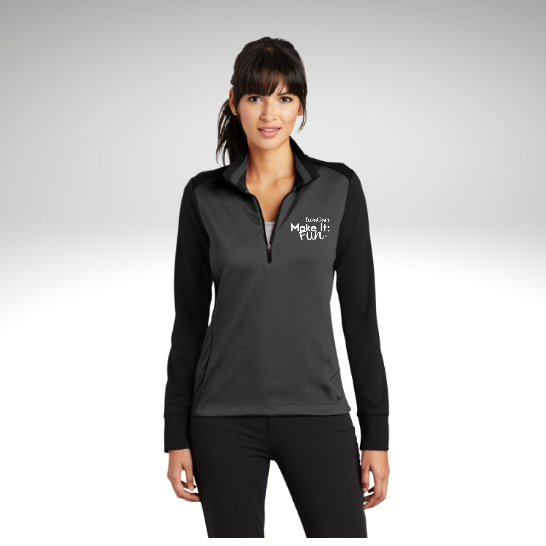 Nike Ladies Dri-FIT 1/2-Zip Cover-Up in Anthracite Heather/ Black - Embroidery