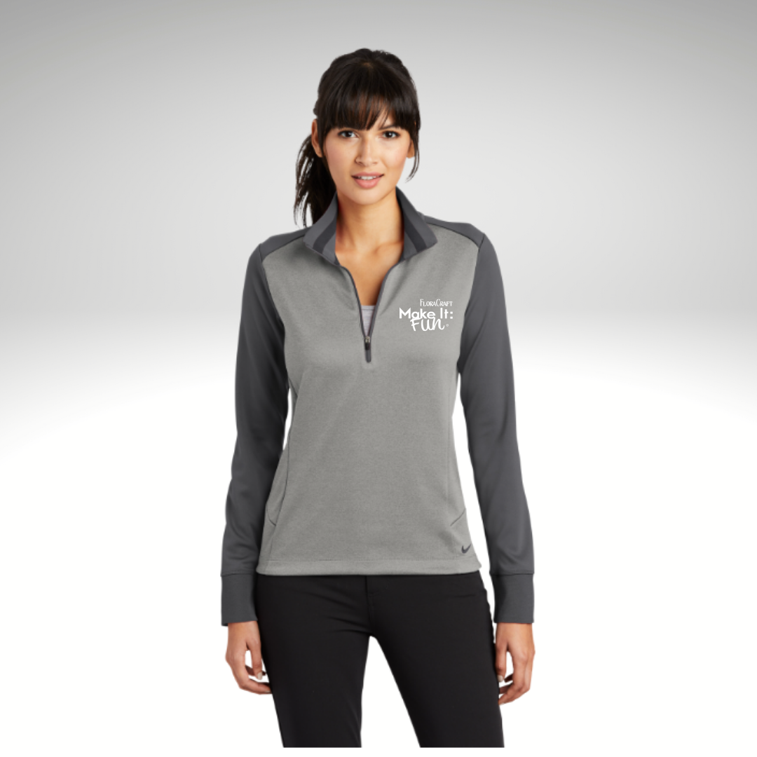 Nike Ladies Dri-FIT 1/2-Zip Cover-Up in Athletic Grey Heather/ Dark Grey - Embroidery