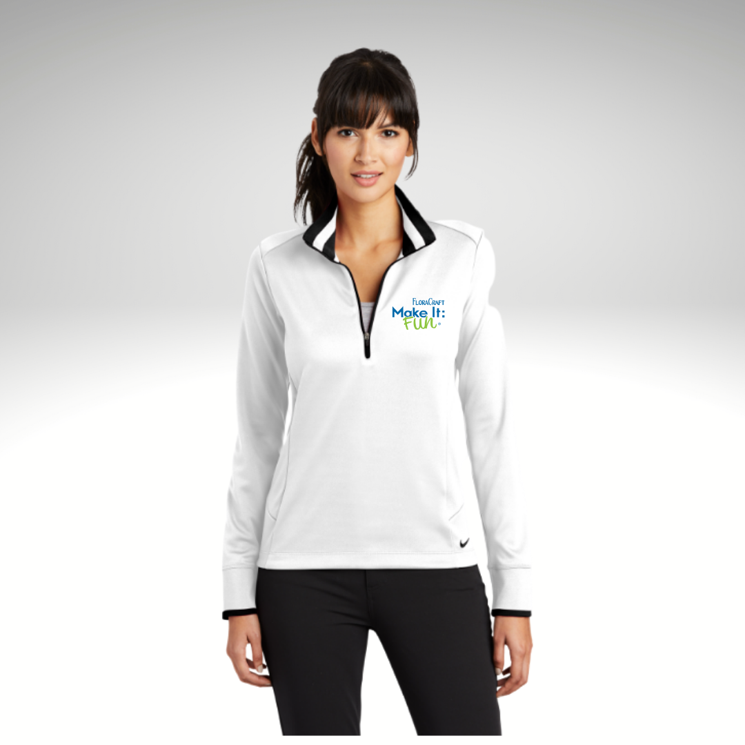 Nike Ladies Dri-FIT 1/2-Zip Cover-Up in White/ Black - Heat Seal