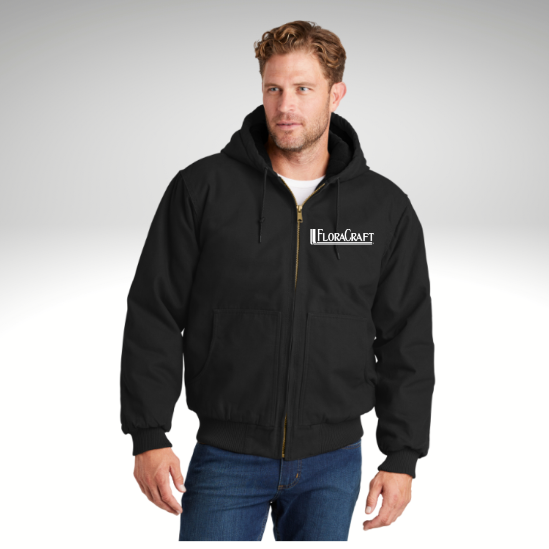 CornerStone® Washed Duck Cloth Insulated Hooded Work Jacket in Black - Heat Seal