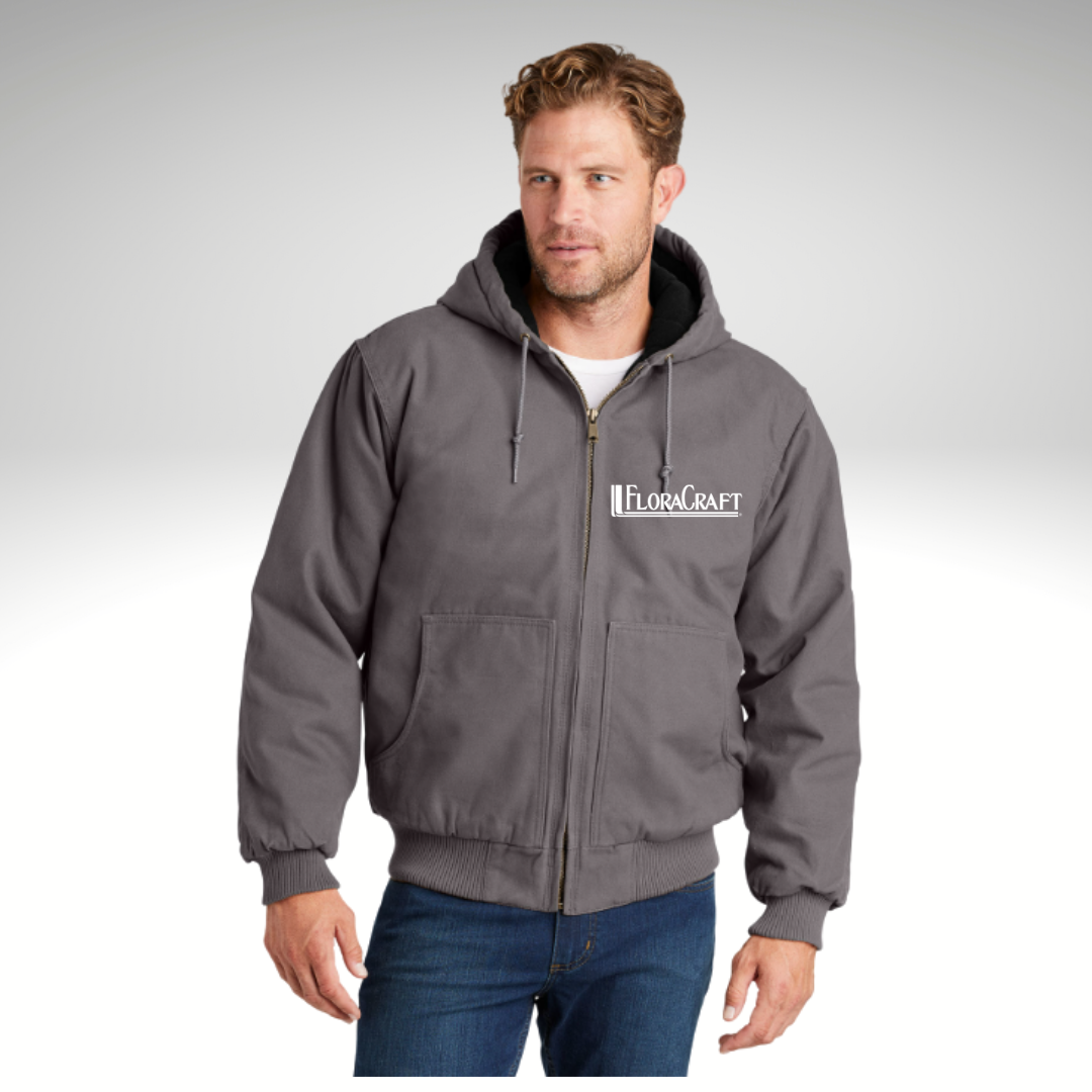 CornerStone® Washed Duck Cloth Insulated Hooded Work Jacket in Metal Grey - Heat Seal