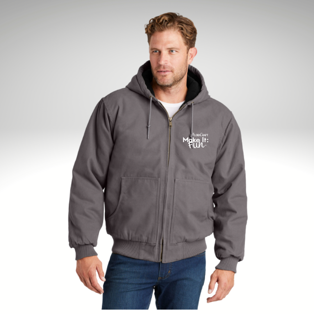 CornerStone Washed Duck Cloth Insulated Hooded Work Jacket in Metal Grey