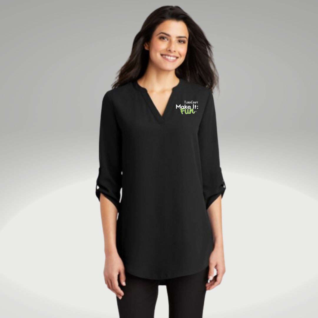 Port Authority ® Ladies 3/4-Sleeve Tunic Blouse - Black - Embroidery