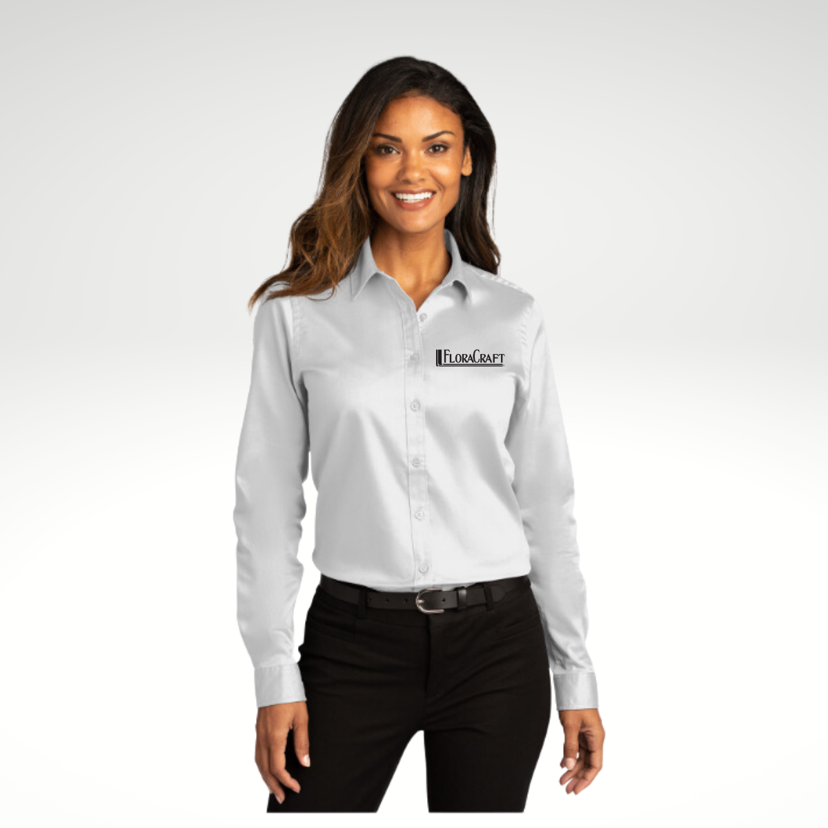 Port Authority® Ladies Long Sleeve SuperPro React ™ in White - Embroidery