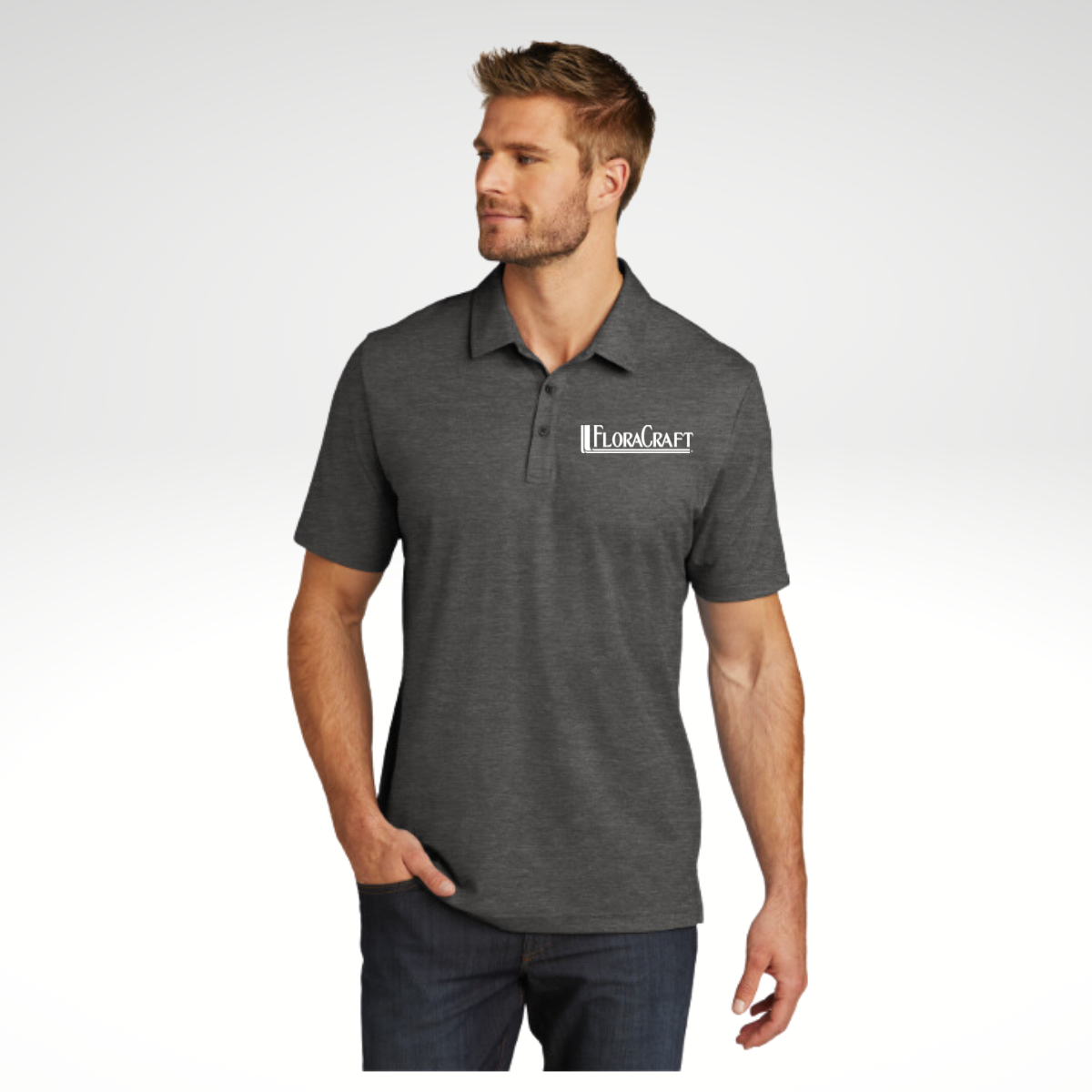 TravisMathew Oceanside Heather Polo in Black Heather - Embroidery