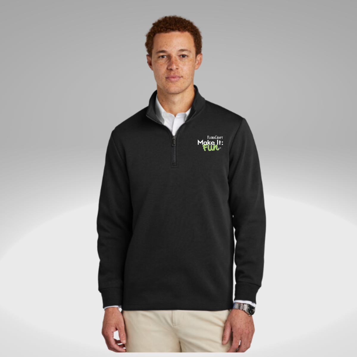 Brooks Brothers® Double-Knit 1/4-Zip in Deep Black - Embroidery