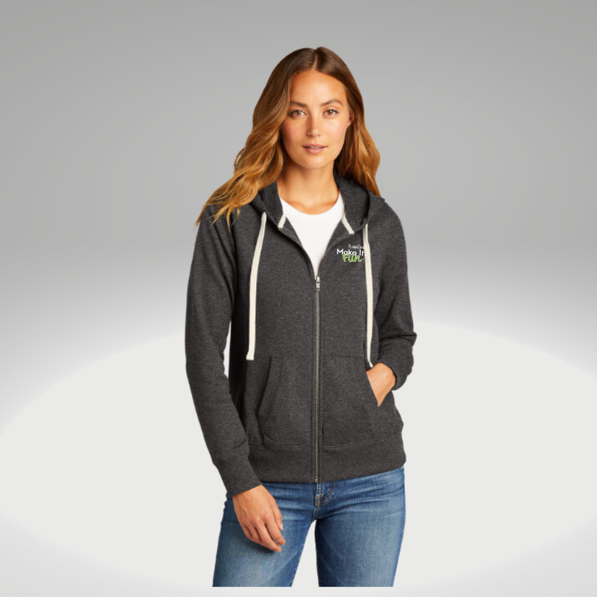 District® Women's Re-Fleece™ Full-Zip Hoodie in Charcoal Heather - Heat Seal