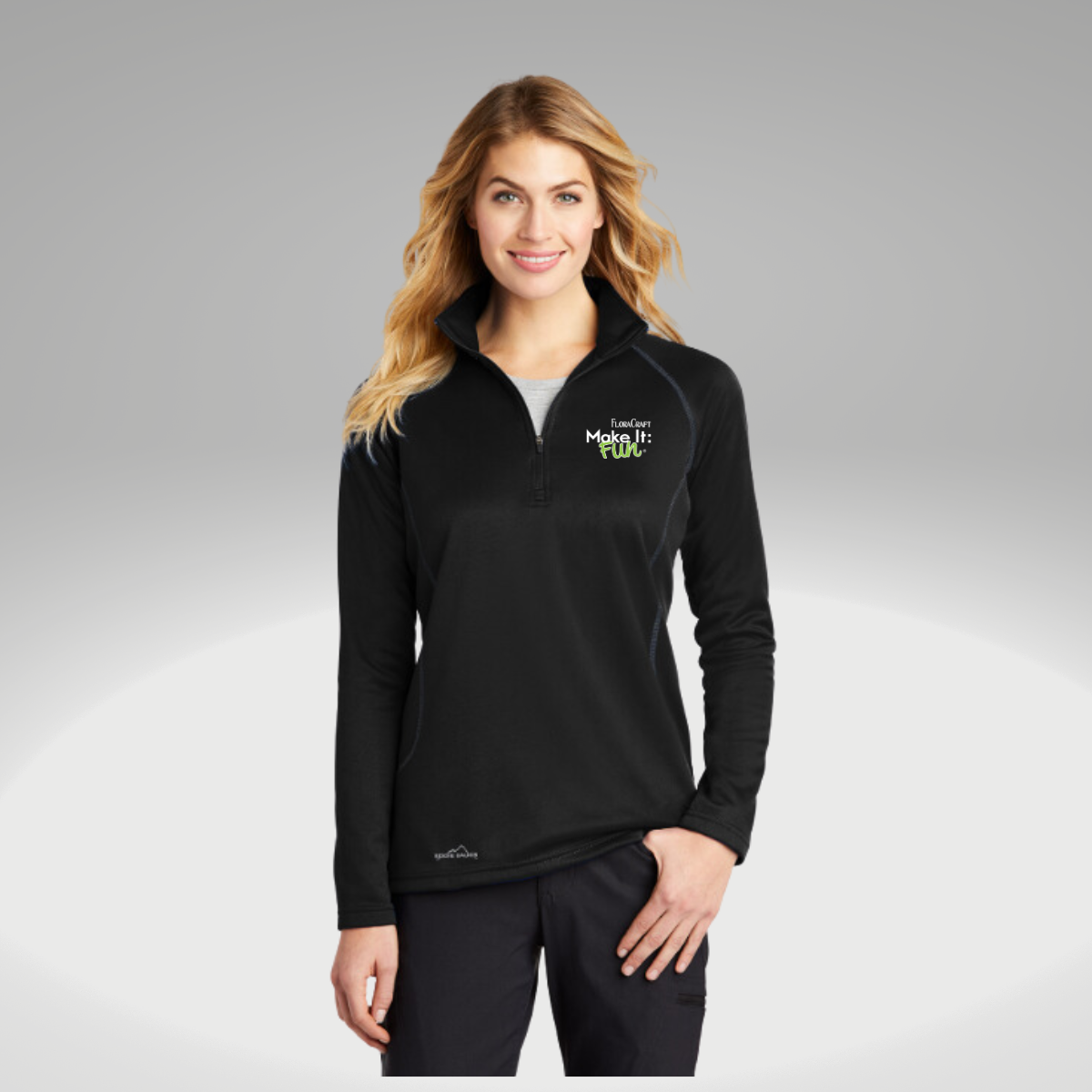 Eddie Bauer® Ladies Smooth Fleece 1/2-Zip in Black - Embroidery