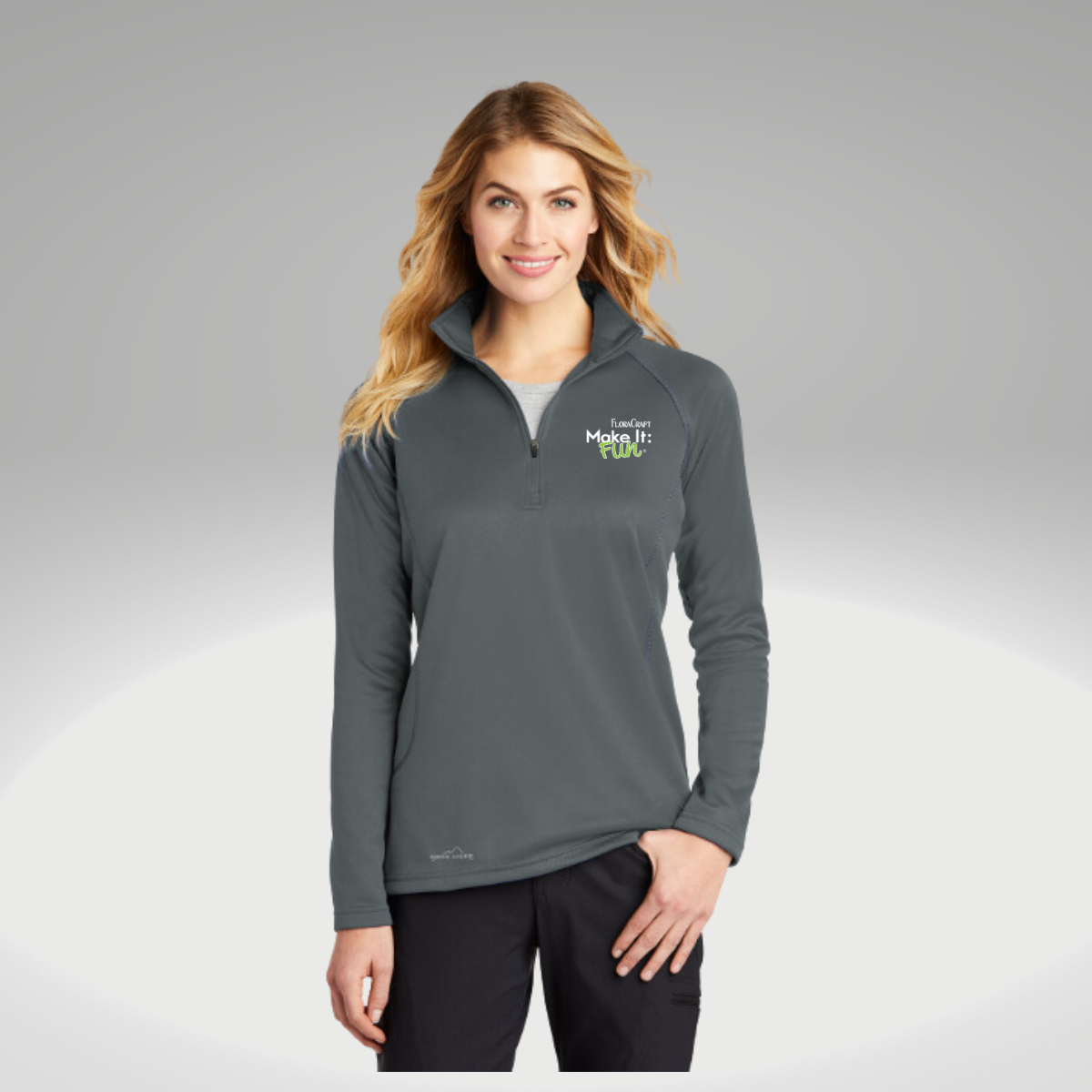 Eddie Bauer® Ladies Smooth Fleece 1/2-Zip in Iron Gate - Heat Seal