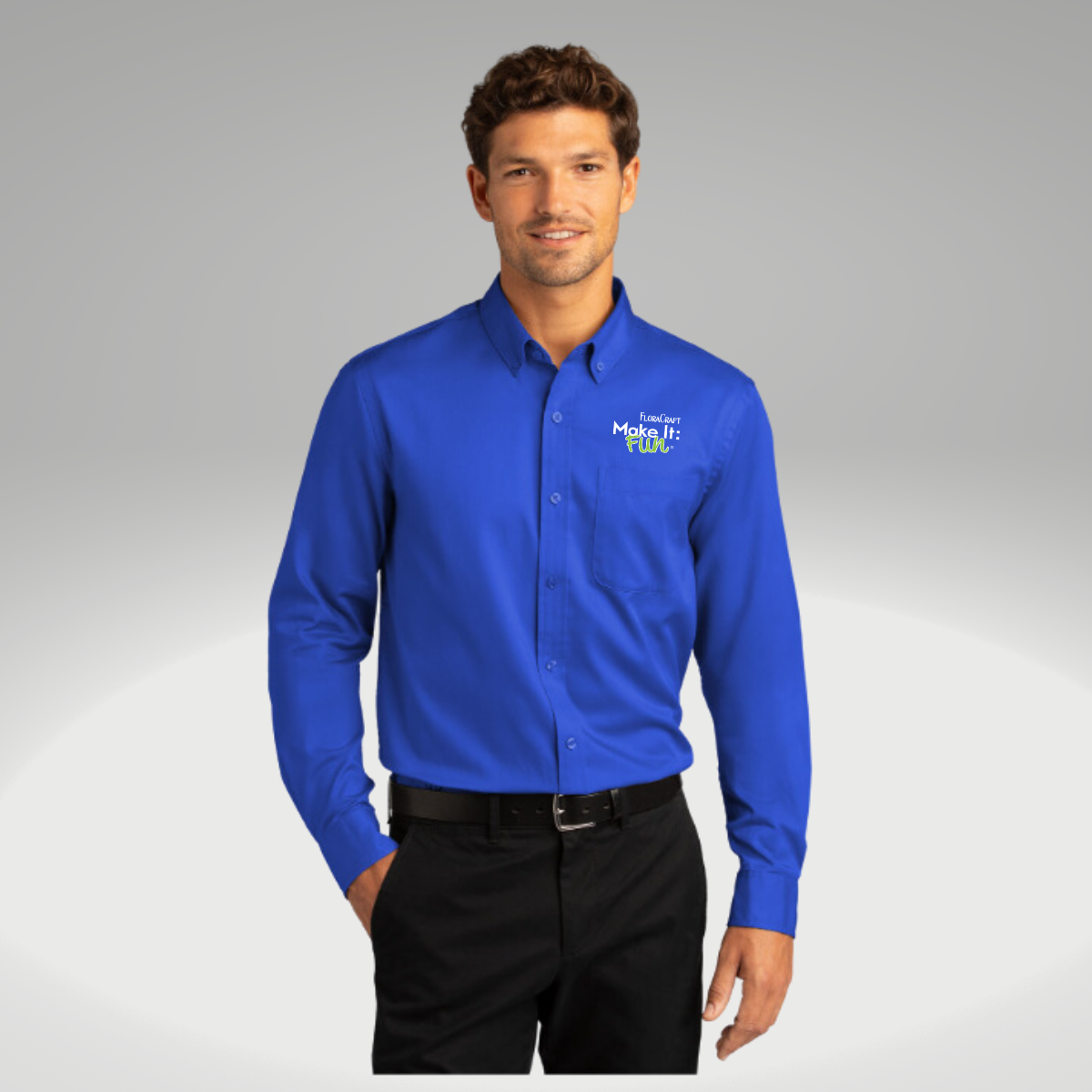 Port Authority® Long Sleeve SuperPro React™ Twill Shirt in True Royal - Embroidery