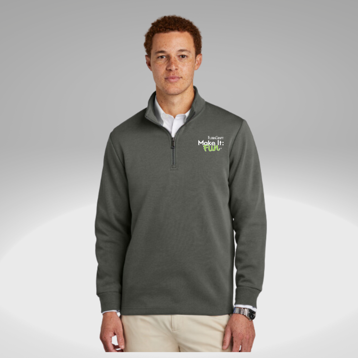 Brooks Brothers® Double-Knit 1/4-Zip in Windsor Grey - Embroidery