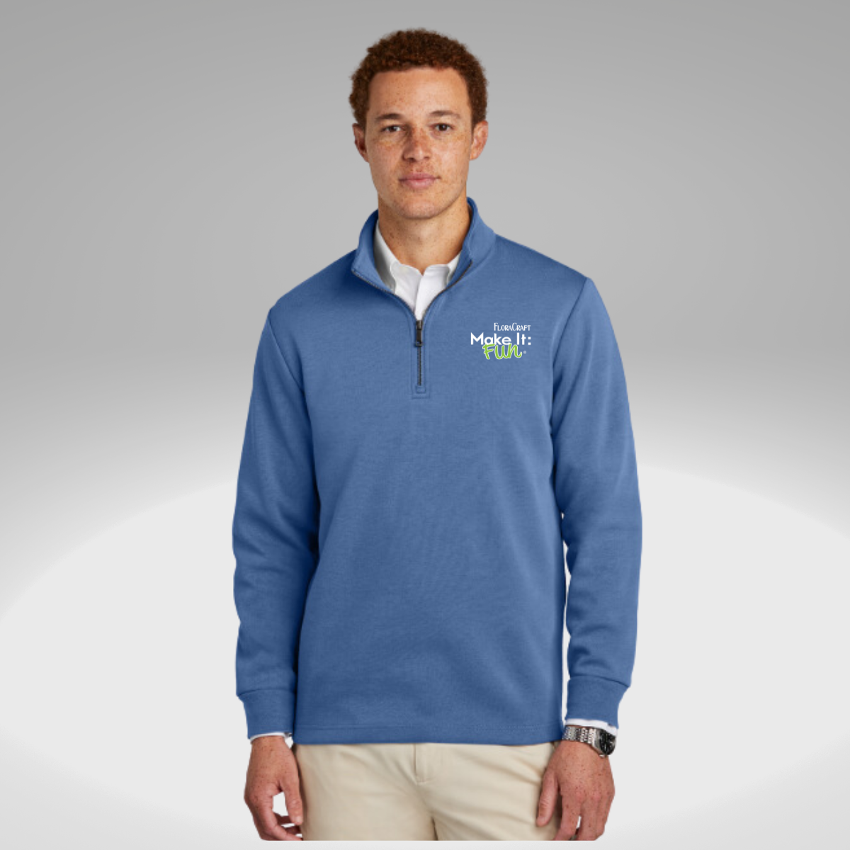 Brooks Brothers® Double-Knit 1/4-Zip in Charter Blue - Embroidery