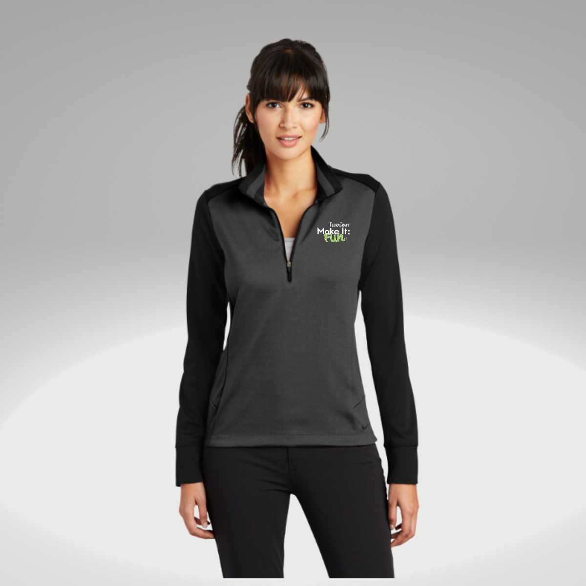 Nike Ladies Dri-FIT 1/2-Zip Cover-Up in Anthracite Heather/ Black - Embroidery