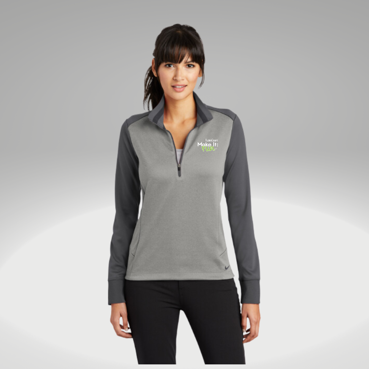 Nike Ladies Dri-FIT 1/2-Zip Cover-Up in Athletic Grey Heather/ Dark Grey - Embroidery