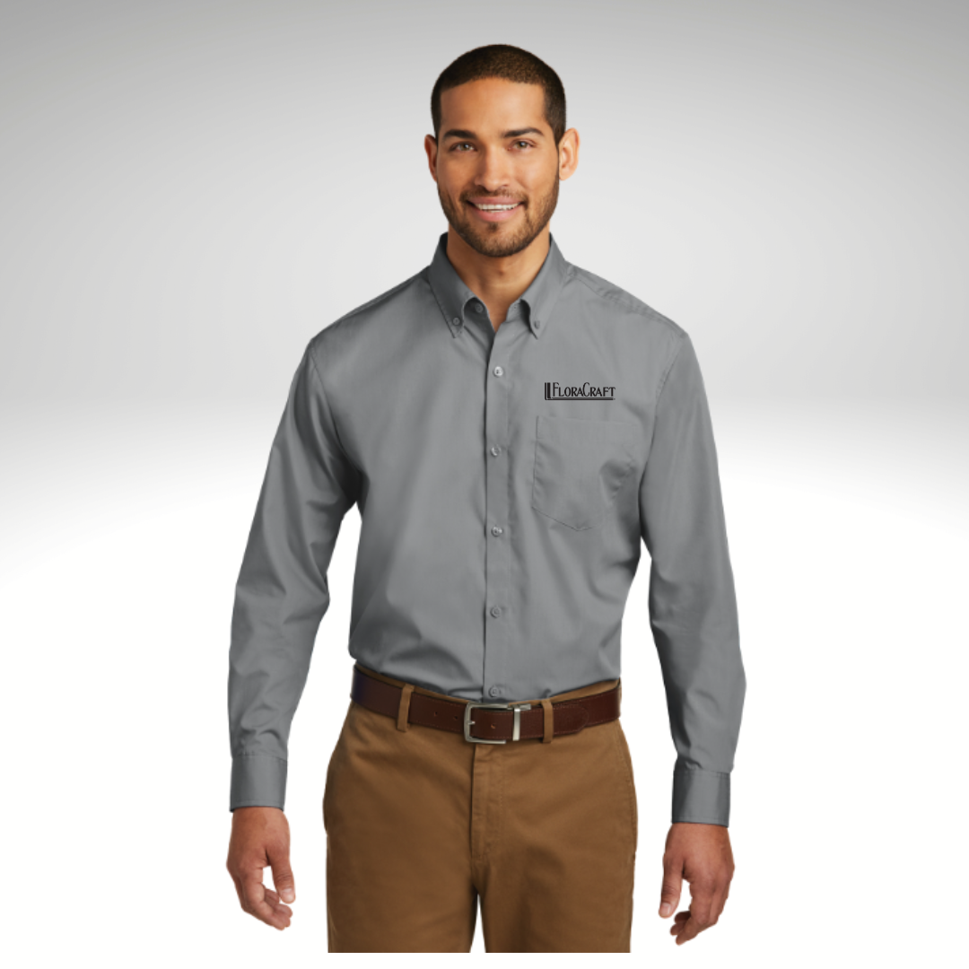 Port Authority® Long Sleeve Carefree Poplin Shirt in Gusty Grey - Embroidery