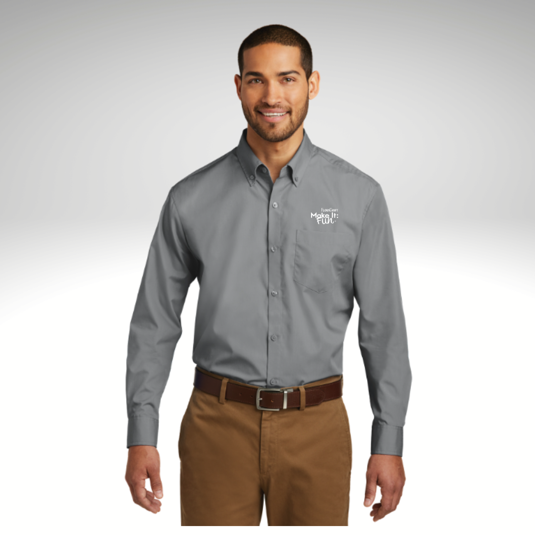 Port Authority® Long Sleeve Carefree Poplin Shirt in Gusty Grey - Embroidery