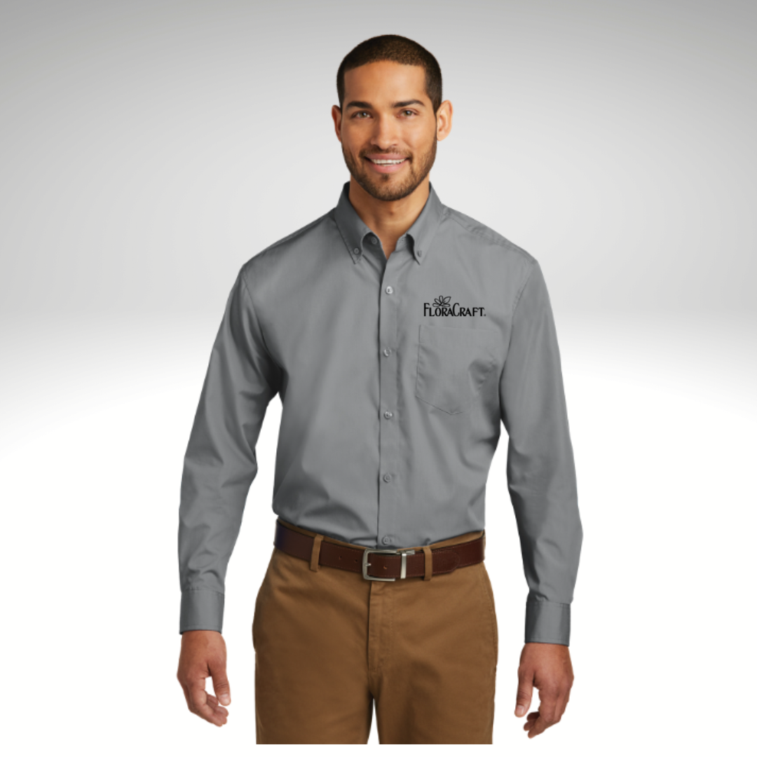 Port Authority® Long Sleeve Carefree Poplin Shirt in Gusty Grey - Embroidery