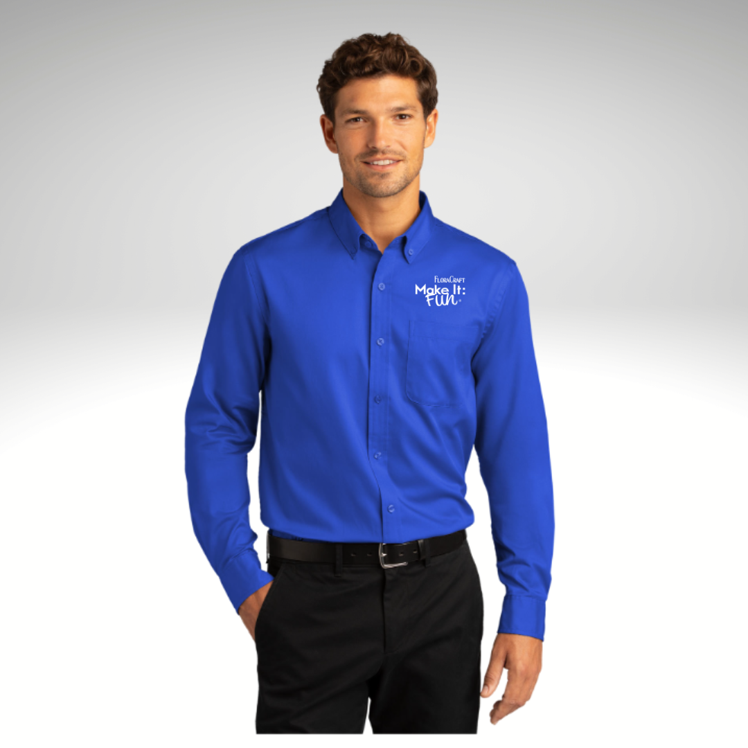 Port Authority® Long Sleeve SuperPro React™ Twill Shirt in True Royal - Embroidery