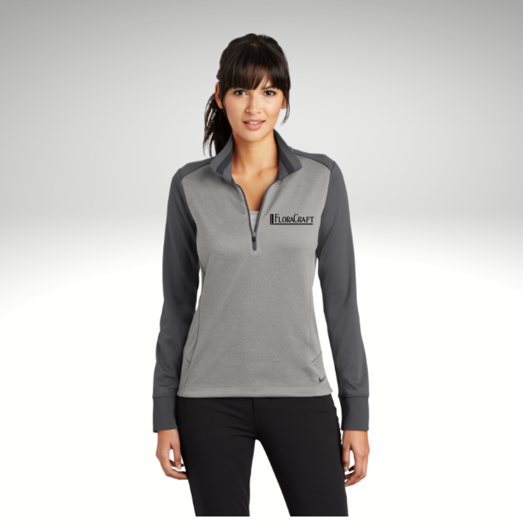 Nike Ladies Dri-FIT 1/2-Zip Cover-Up in Athletic Grey Heather/ Dark Grey - Embroidery