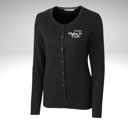 Cutter & Buck Women's Lakemont Cardigan Sweater in Black - Embroidery