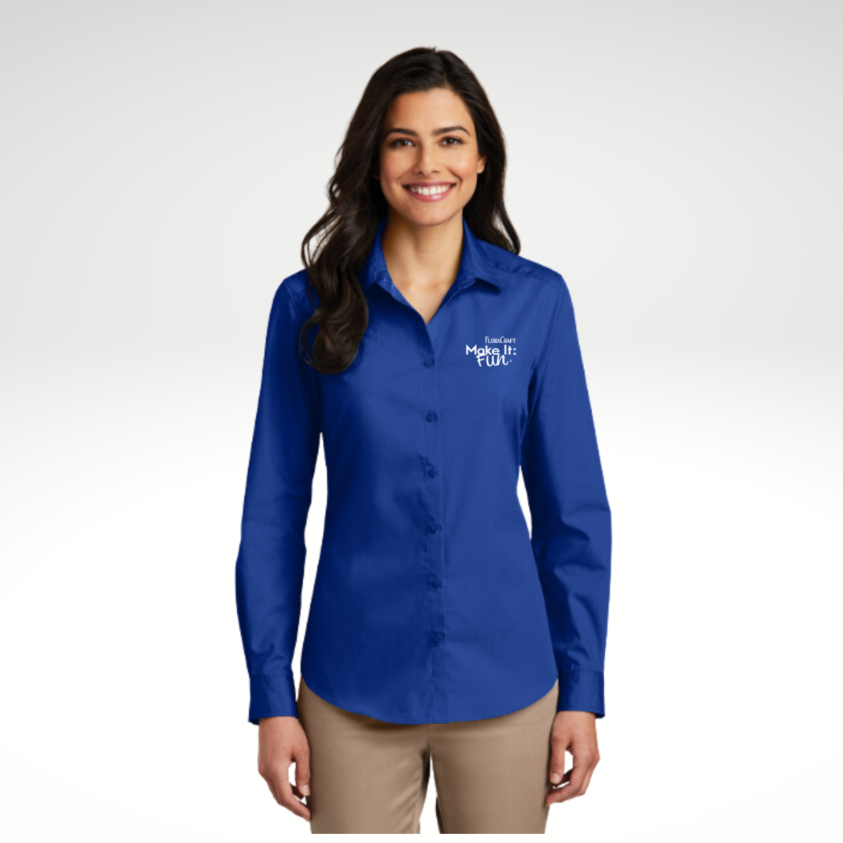Port Authority® Ladies Long Sleeve Carefree Poplin Shirt in True Royal - Embroidery