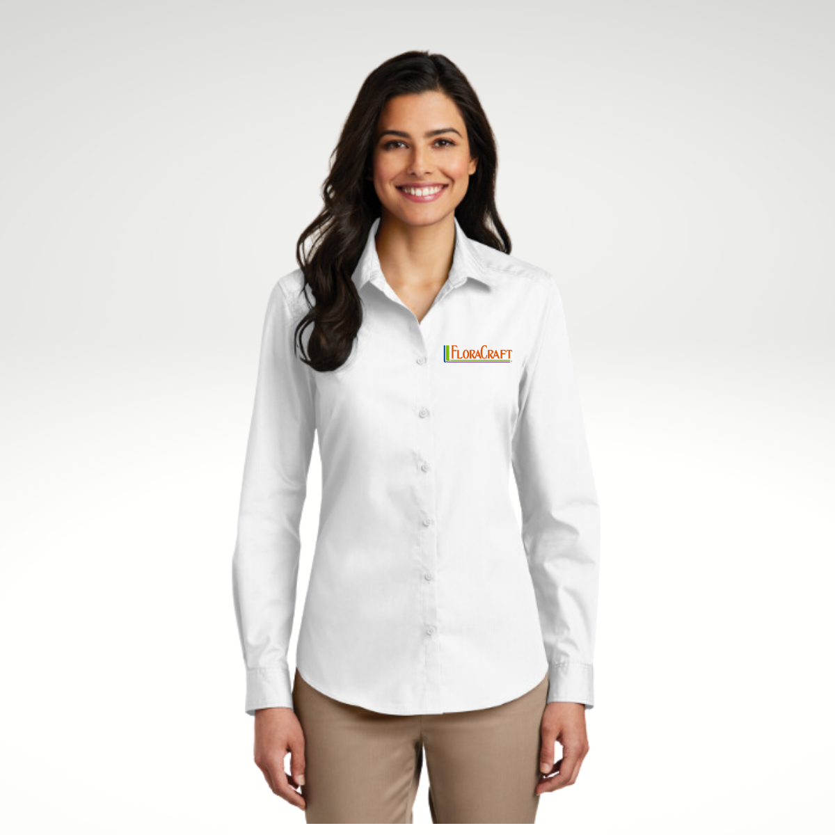 Port Authority® Ladies Long Sleeve Carefree Poplin Shirt in White - Embroidery