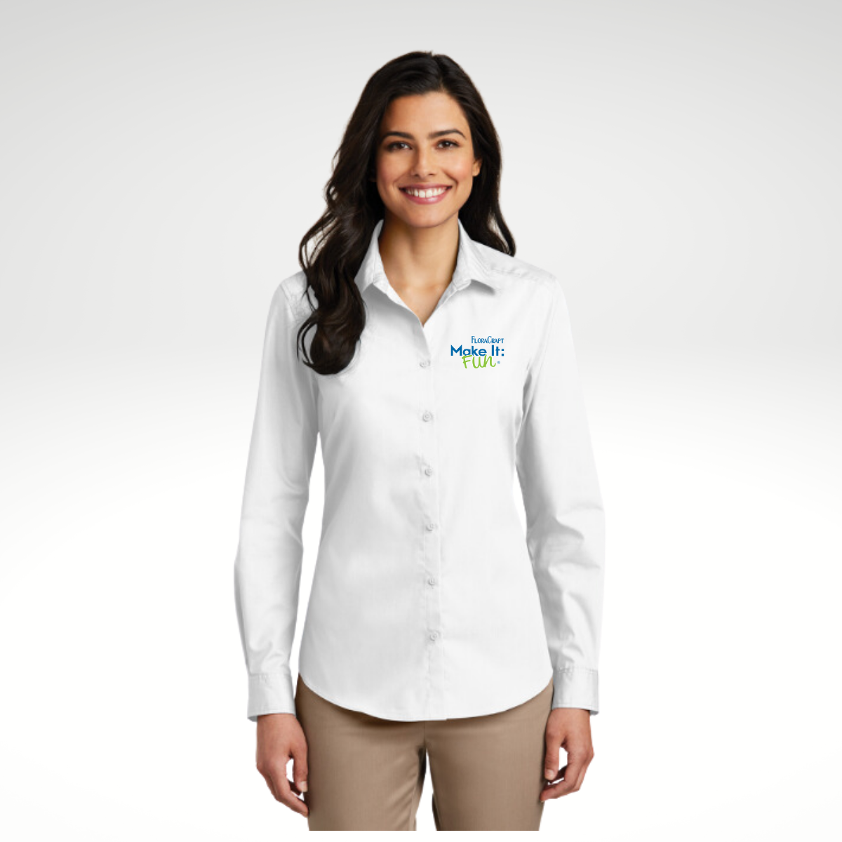 Port Authority® Ladies Long Sleeve Carefree Poplin Shirt in White - Embroidery