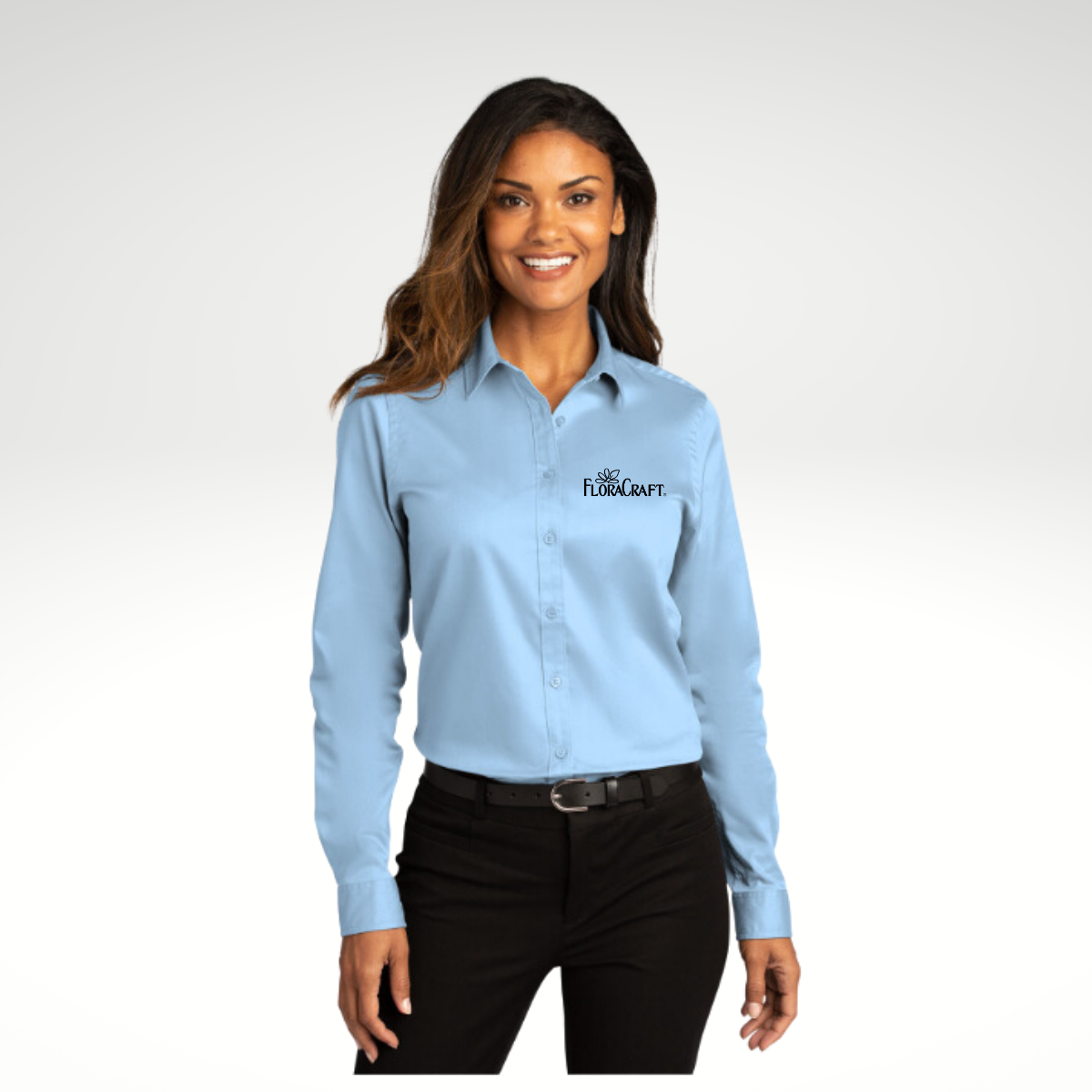 Port Authority® Ladies Long Sleeve SuperPro React ™ in Cloud Blue - Embroidery