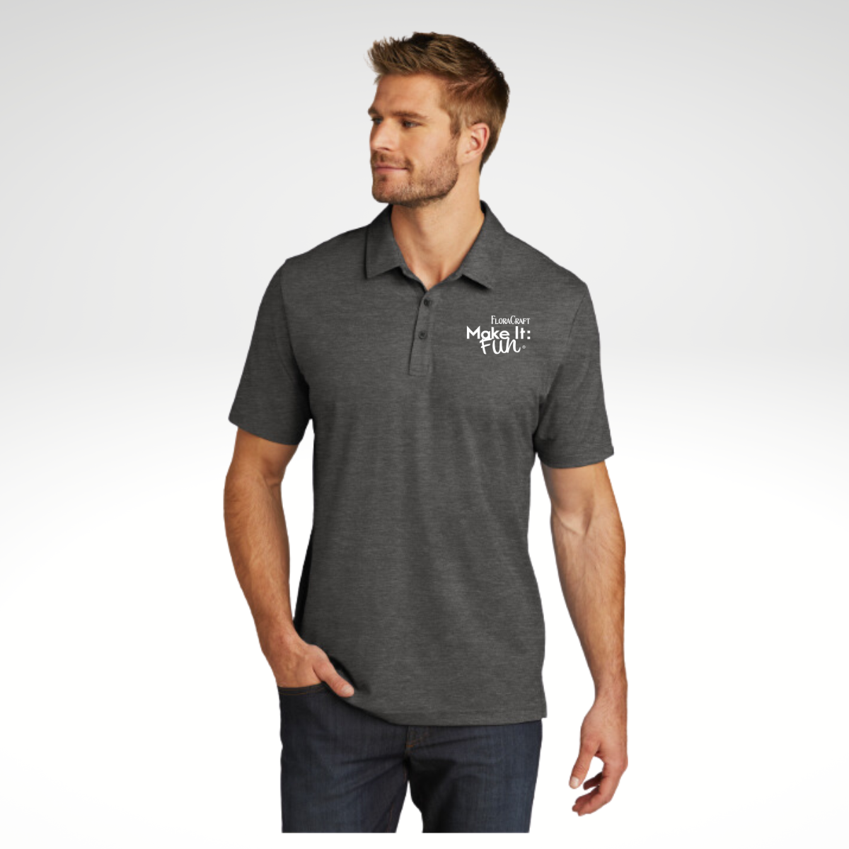 TravisMathew Oceanside Heather Polo in Black Heather - Embroidery