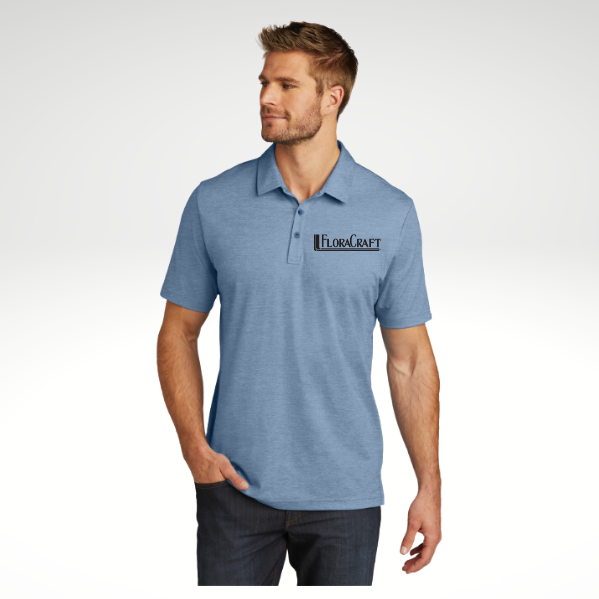 TravisMathew Oceanside Heather Polo in Classic Blue Heather - Embroidery