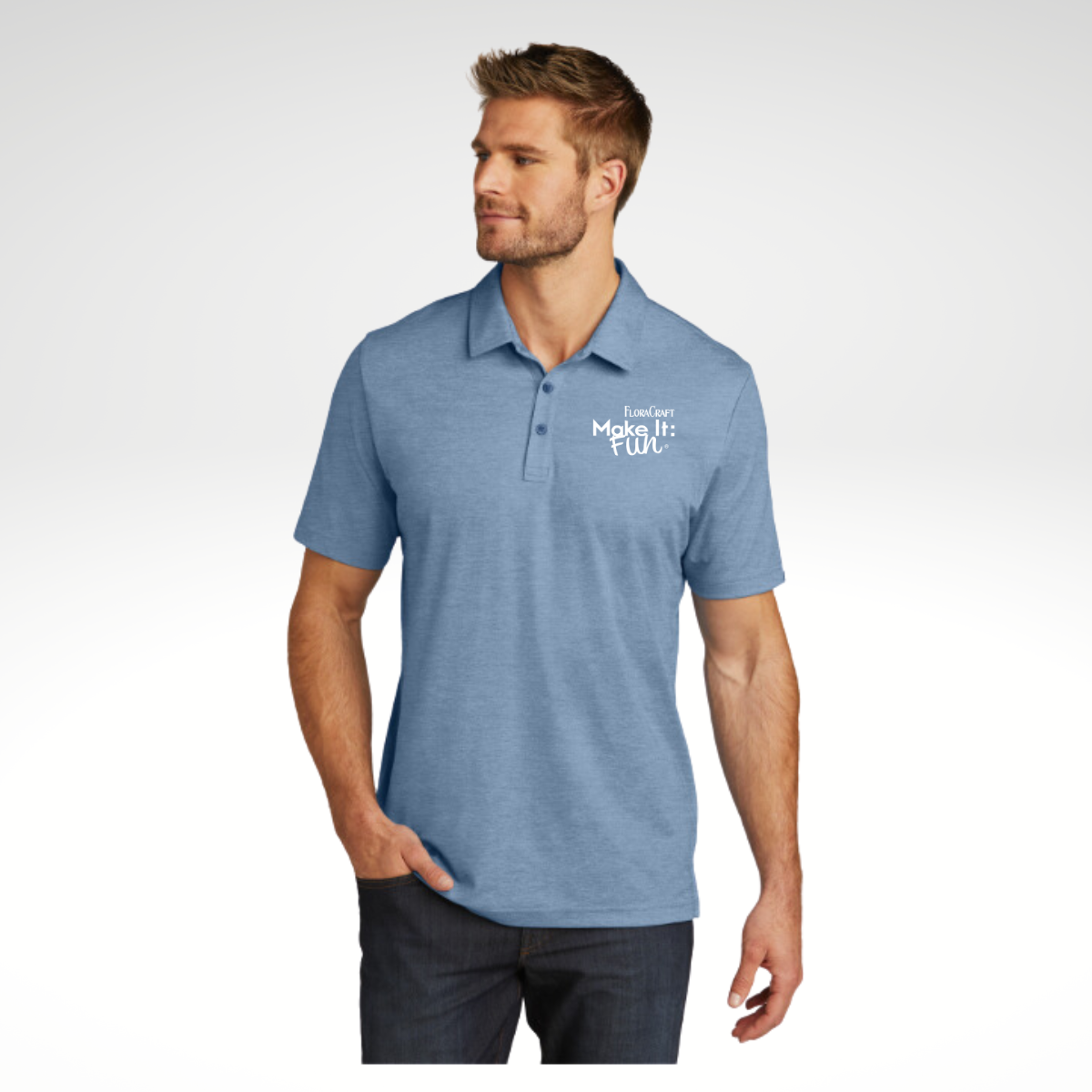 TravisMathew Oceanside Heather Polo in Classic Blue Heather - Embroidery