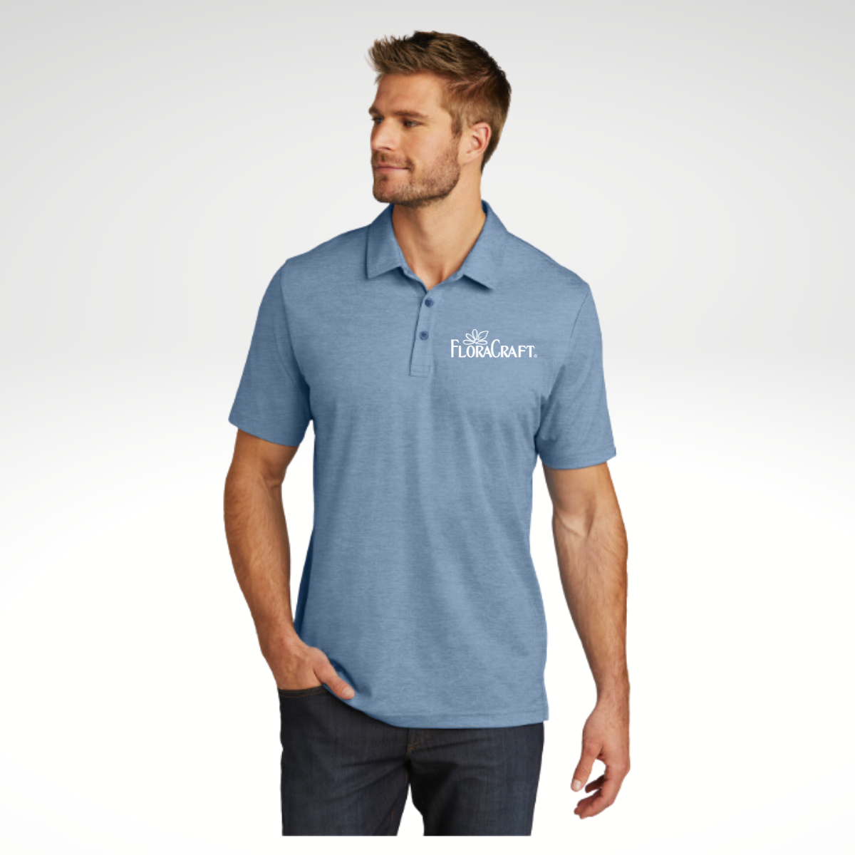 TravisMathew Oceanside Heather Polo in Classic Blue Heather - Embroidery