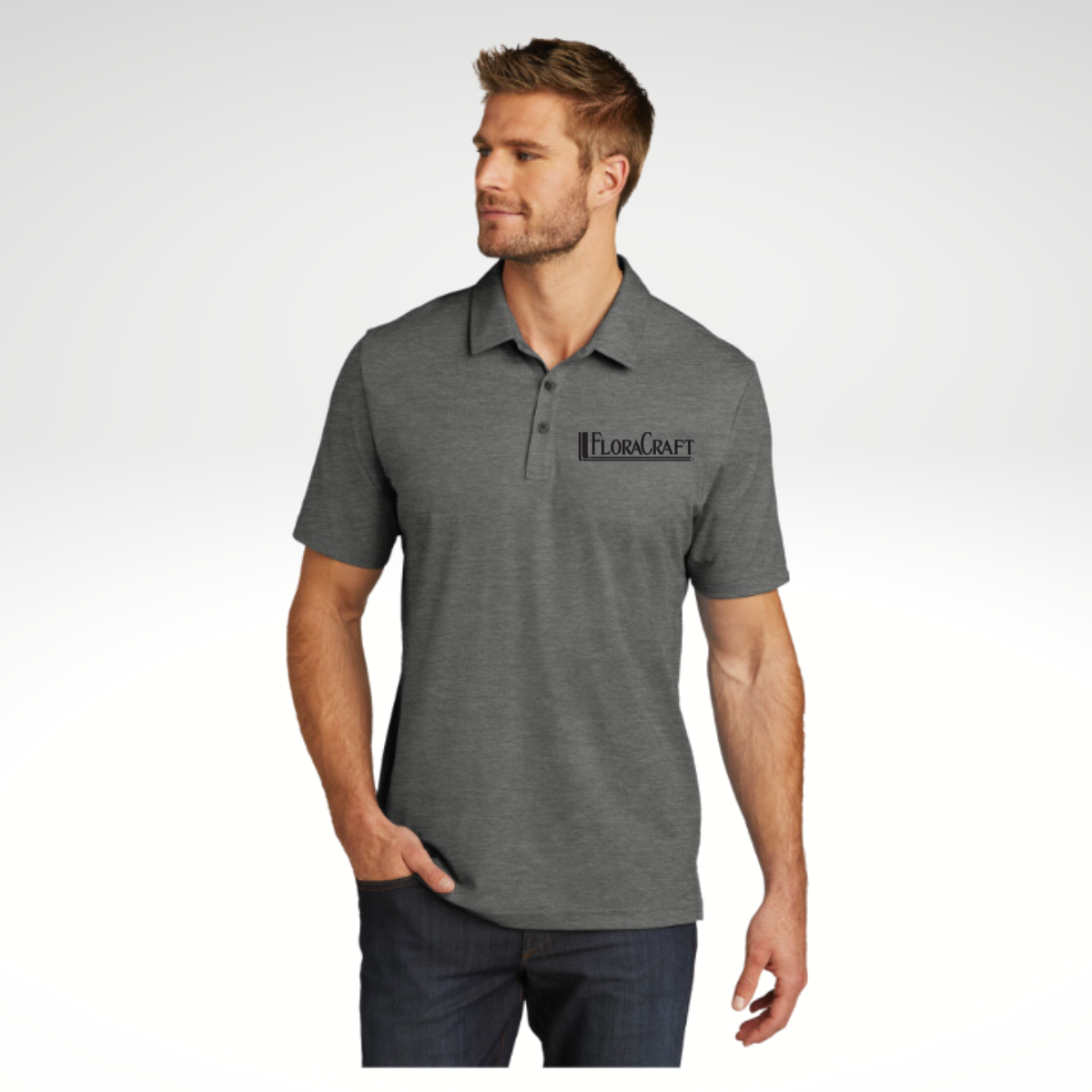 TravisMathew Oceanside Heather Polo in Quiet Shade Heather - Embroidery