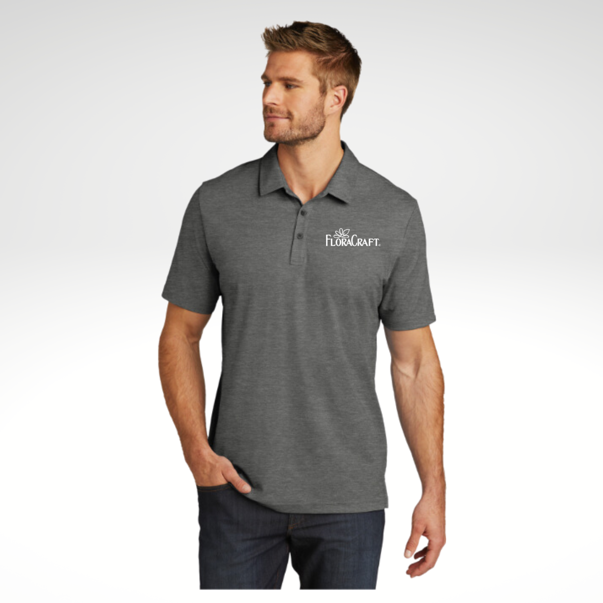 TravisMathew Oceanside Heather Polo in Quiet Shade Heather - Embroidery