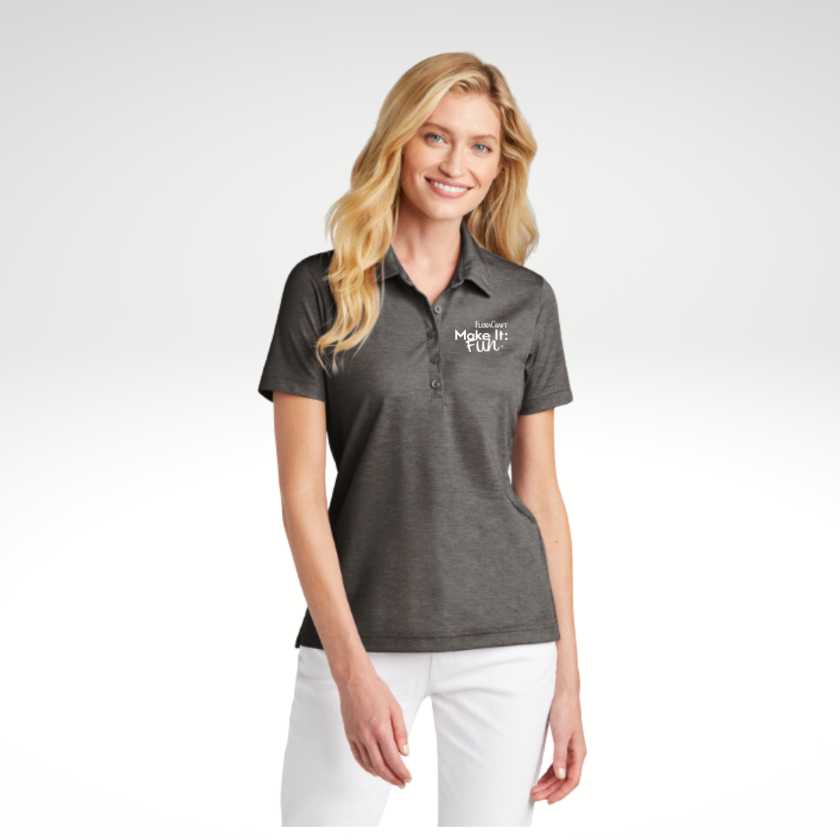 TravisMathew Ladies Oceanside Heather Polo in Black Heather - Embroidery