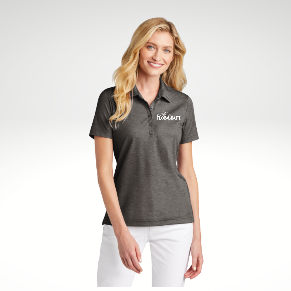 TravisMathew Ladies Oceanside Heather Polo in Black Heather - Embroidery