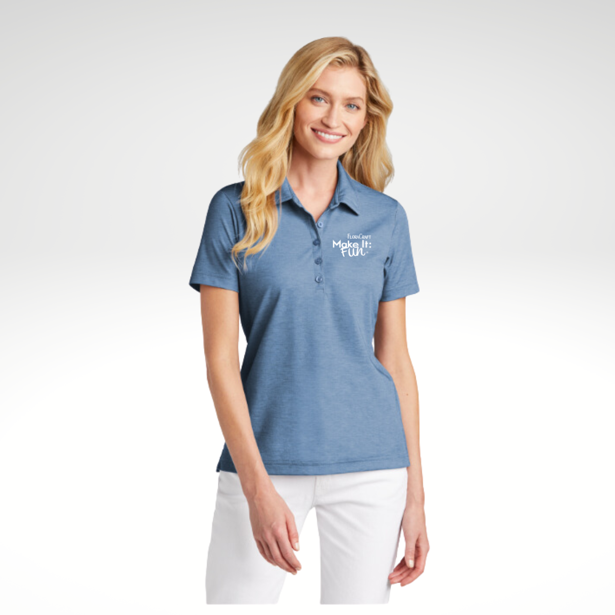 TravisMathew Ladies Oceanside Heather Polo in Classic Blue Heather - Embroidery