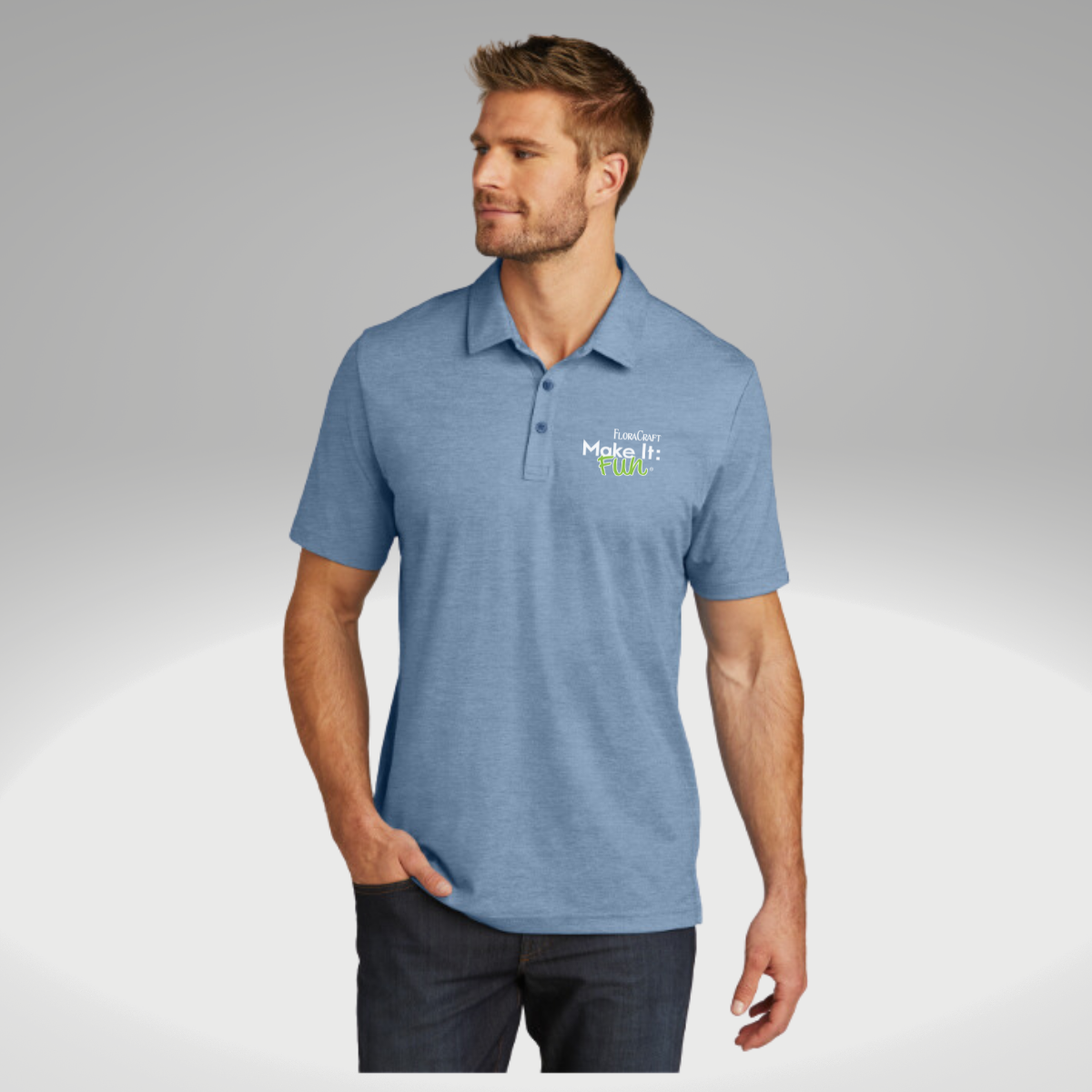 TravisMathew Oceanside Heather Polo in Classic Blue Heather - Embroidery