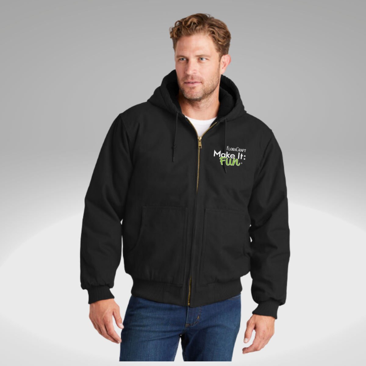 CornerStone® Washed Duck Cloth Insulated Hooded Work Jacket in Black