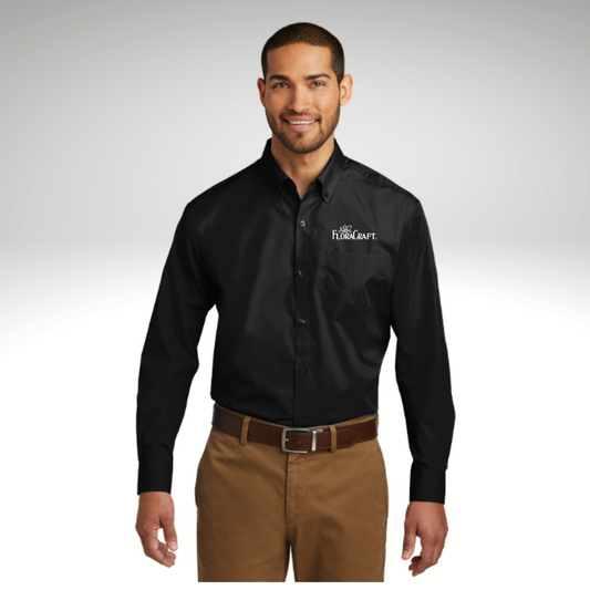 Port Authority® Long Sleeve Carefree Poplin Shirt in Deep Black - Embroidery