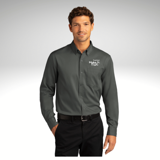 Port Authority® Long Sleeve SuperPro React™ Twill Shirt in Storm Grey - Embroidery