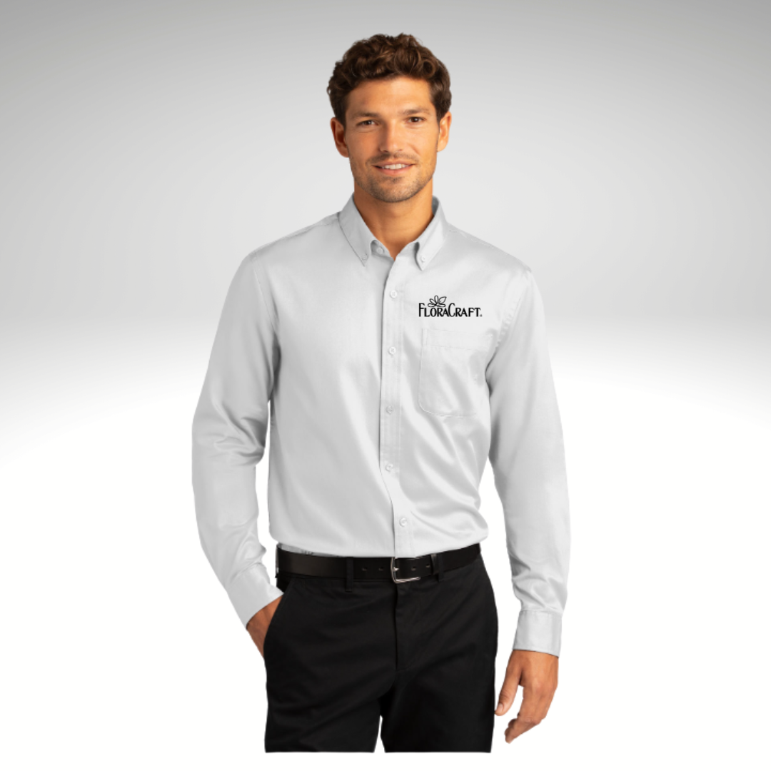 Port Authority® Long Sleeve SuperPro React™ Twill Shirt in White - Embroidery